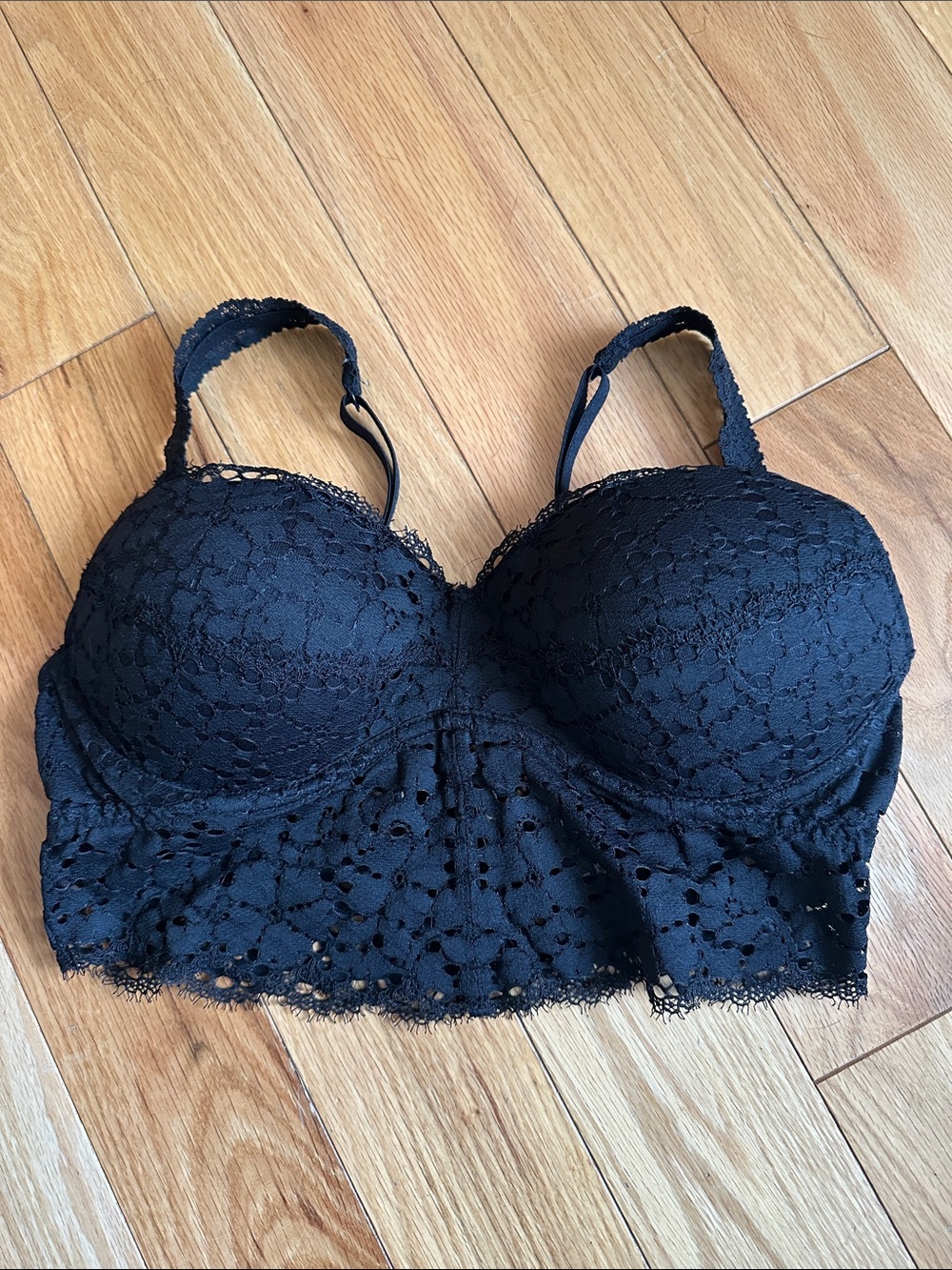 Victoria’s Secret Pink Lace Longline Padded Bralette - Black